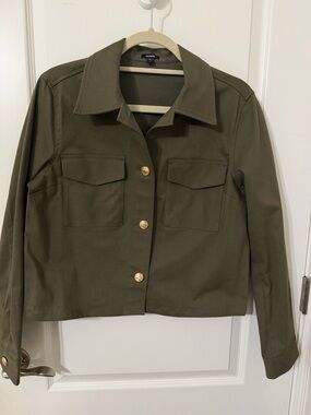 Express Olive Utility Jacket with Gold Buttons